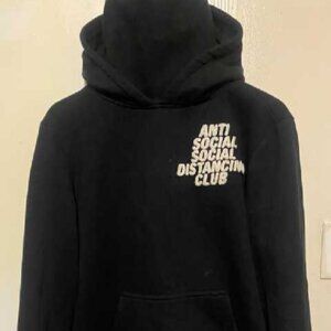 Mens black Reason AntiSocial Distancing Club hoodie size S (with mockneck)